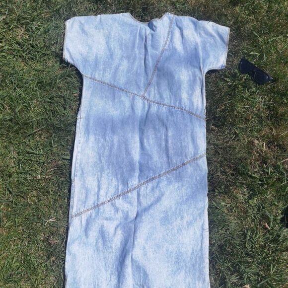 80s Super Soft Denim Maxi Dress Shoulder Pads 90s Vintage - Picture 6 of 6